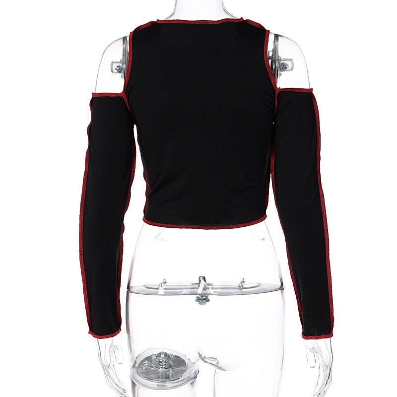 Gothic Hollow Out Long Sleeve Crop Top