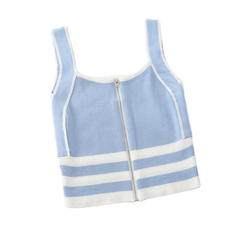 Striped Zipper Crop Top Tank