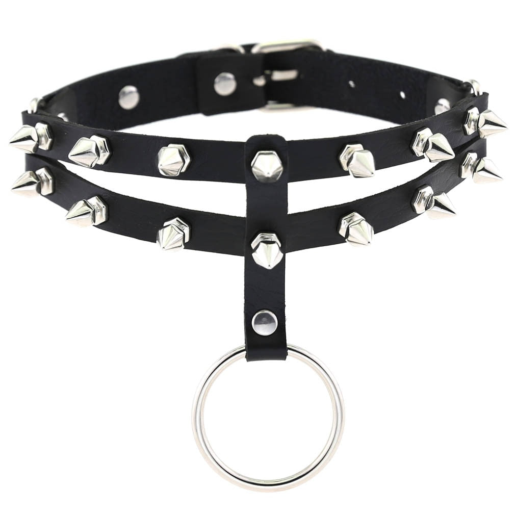 Gothic Choker Strap Necklaces with Multiple Spike and Pendant Designs
