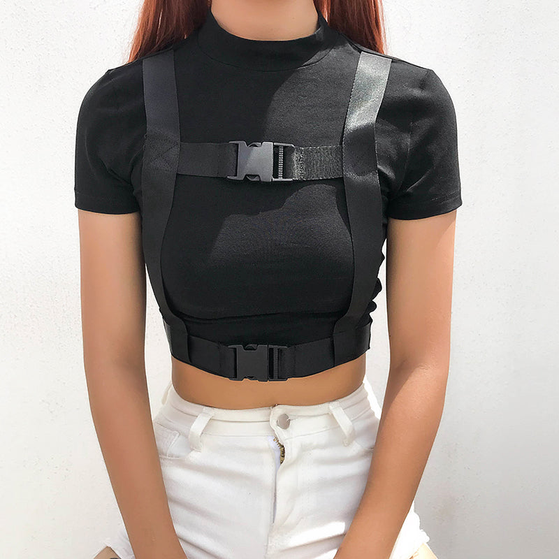 Gothic Korean Style Buckle Women Turtleneck Sleeve T Shirt - Stay on Top of the Latest Fashion with this Stylish Tee