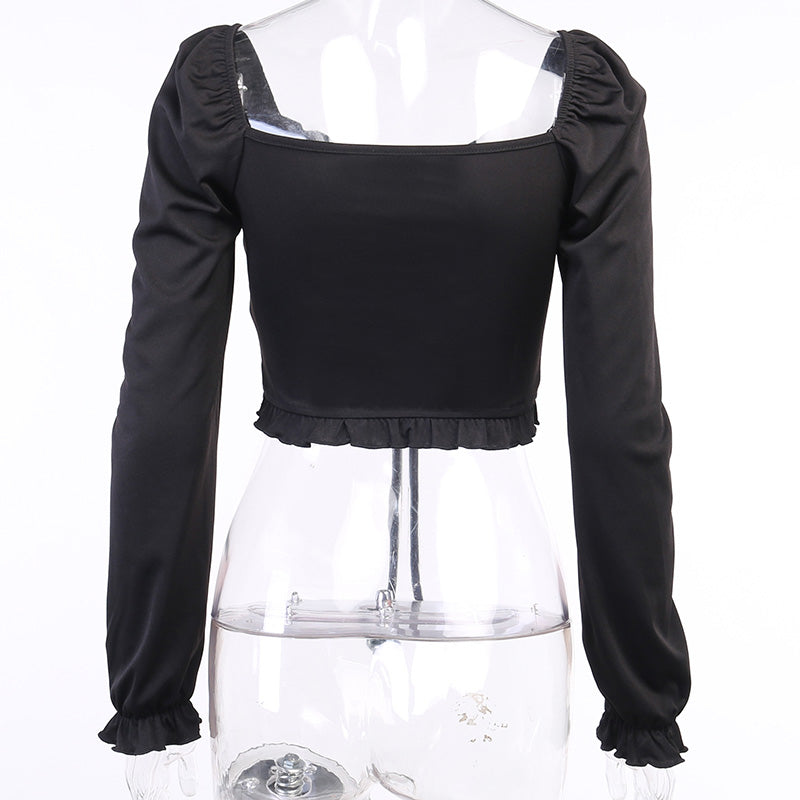 Gothic Black V-neck Crop Top