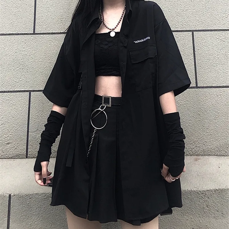 Gothic Korean  Loose BF Shirt and Skirt Set