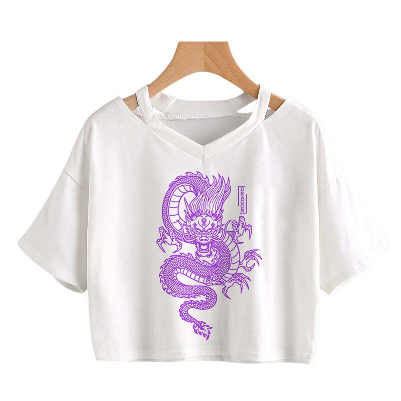 Gothic Streetwear Crop Top With Dragon