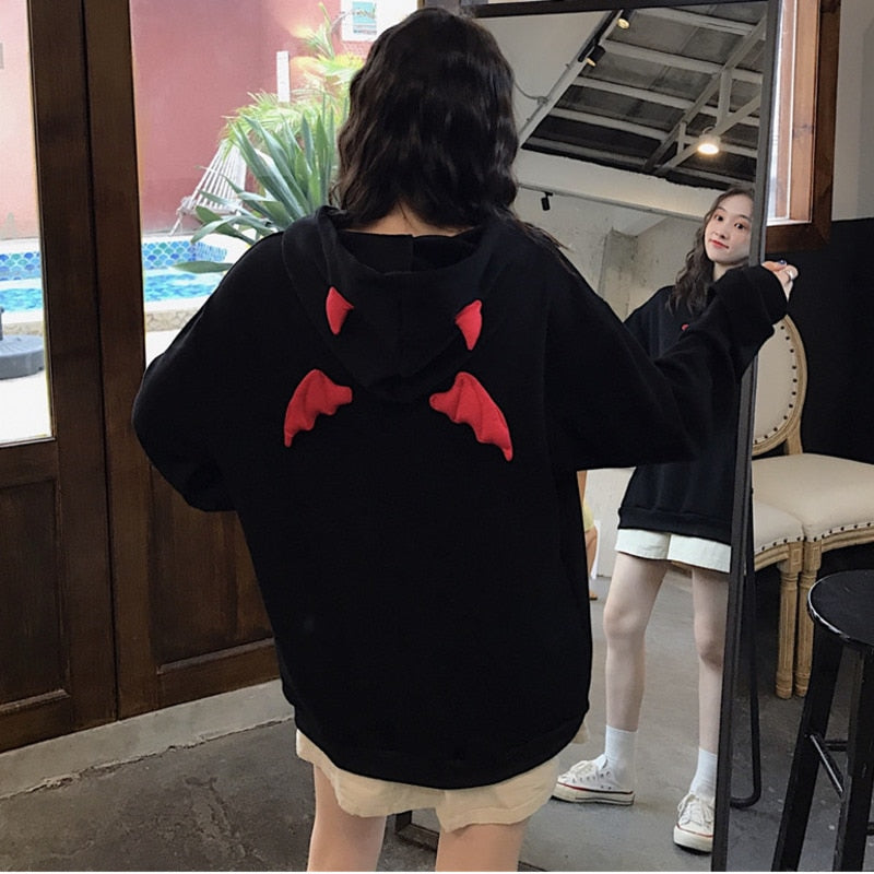 Gothic Hoodie with Little Devil Horns