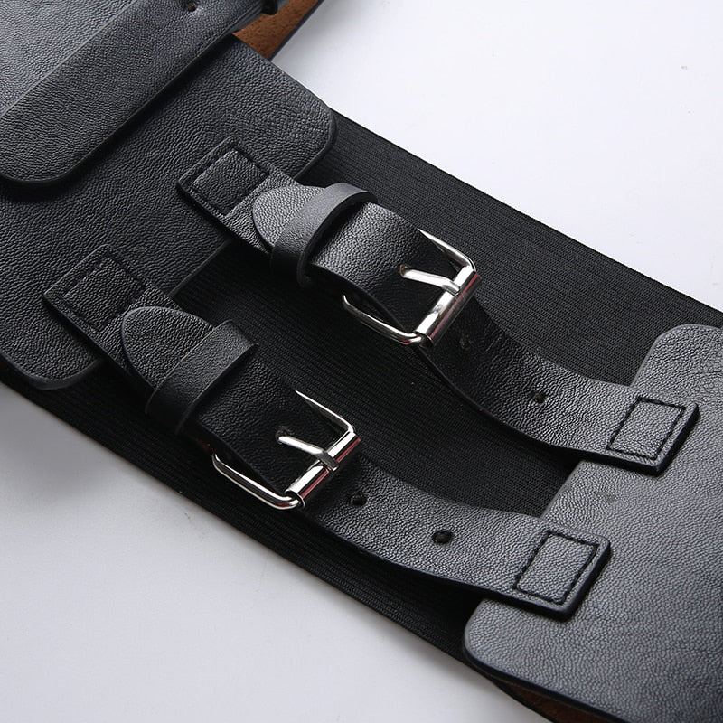 Gothic PU Leather Buckle Corset