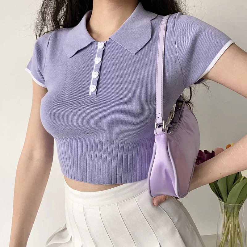 Gothic Knitted Polo Crop Top
