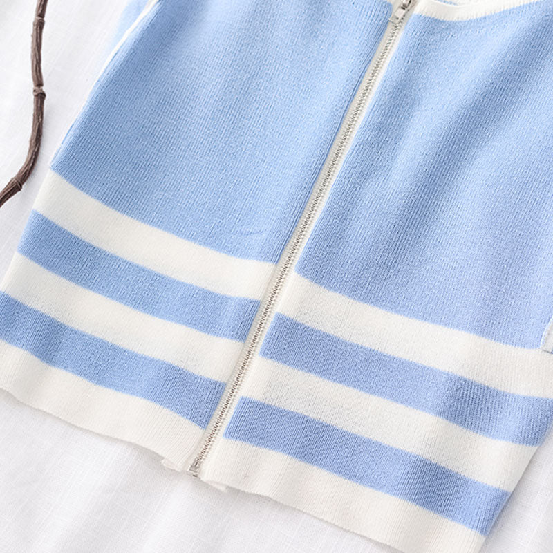 Striped Zipper Crop Top Tank