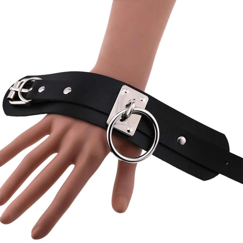 Emo Gothic Leather Wristband with Metal Pendant