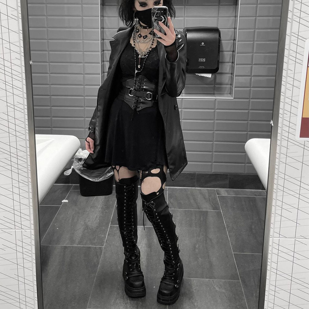 Gothic Punk Thigh High Wedge Boots with Platform
