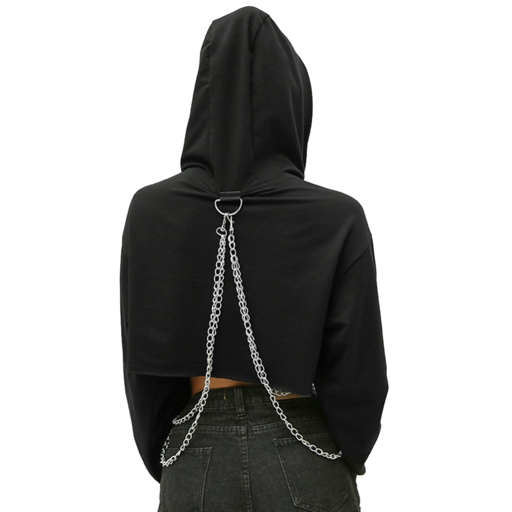 Gothic Plaid Casual Streetwear Hoodie Crop Top