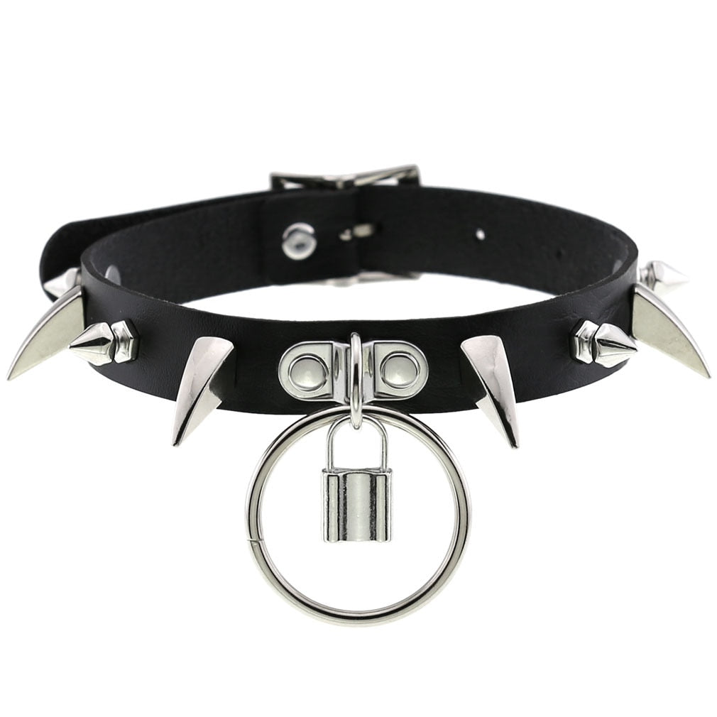 Gothic Choker Strap Necklaces with Multiple Spike and Pendant Designs