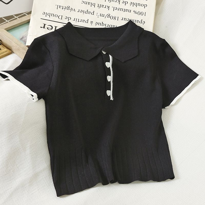 Gothic Knitted Polo Crop Top