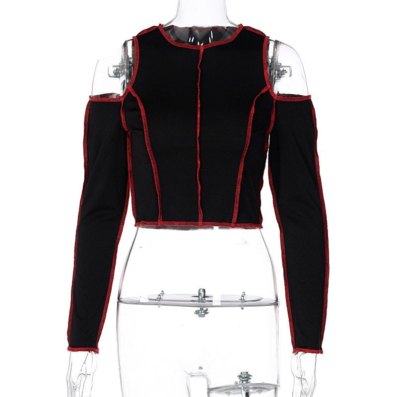 Gothic Hollow Out Long Sleeve Crop Top