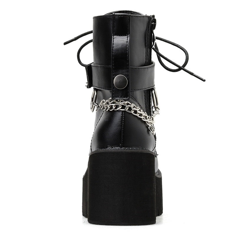 Gothic Black Leather Chain Boots