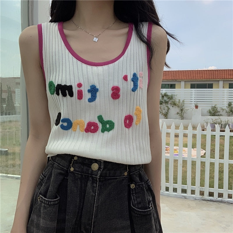 Gothic Tank Top with Embroidered Letters