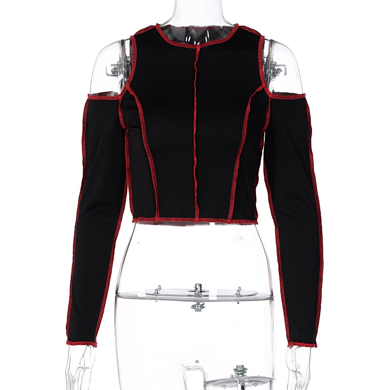 Gothic Hollow Out Long Sleeve Crop Top