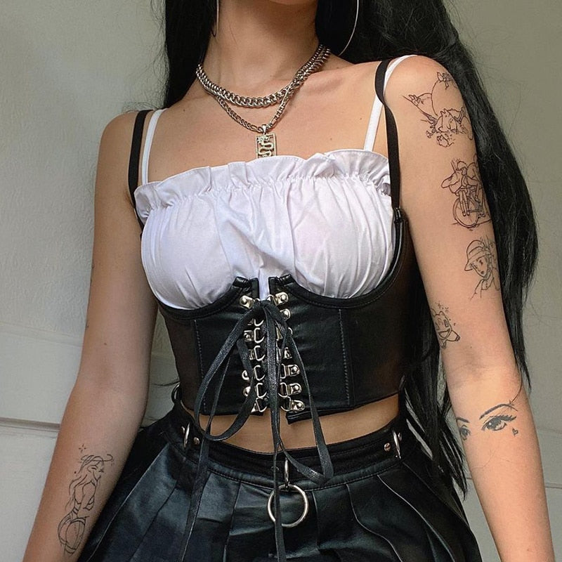 Gothic PU Leather Buckle Corset