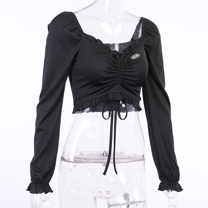 Gothic Black V-neck Crop Top