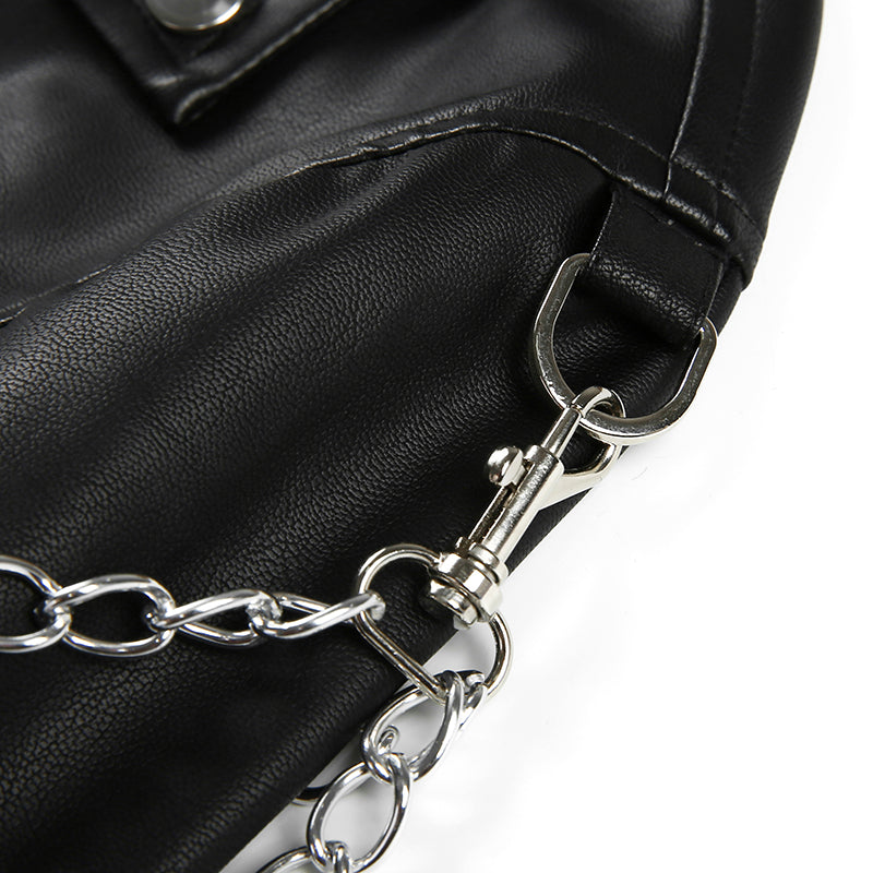 Gothic Faux Leather Cropped Jacket with Chains