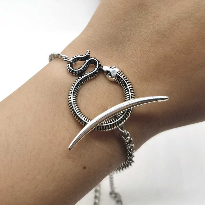 Gothic Moon and Snake Bracelet Pendant