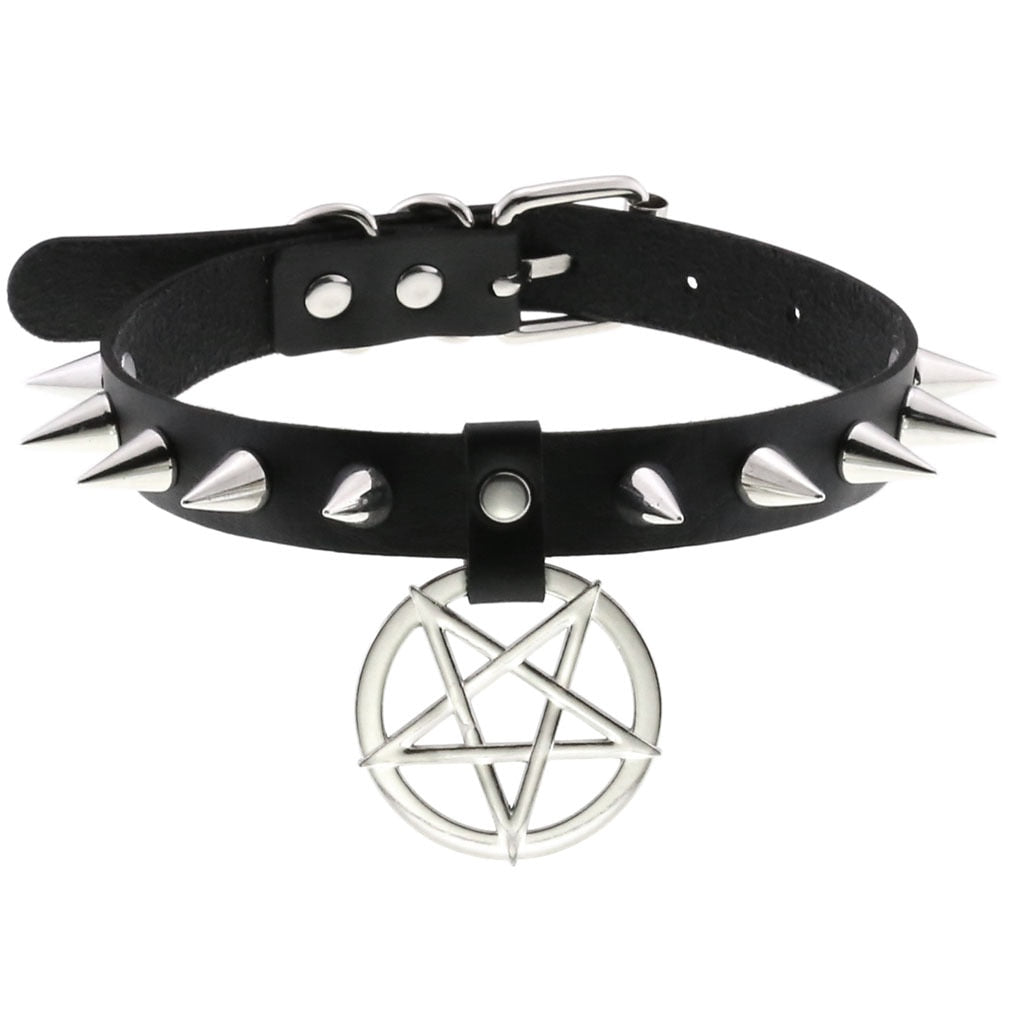 Gothic Choker Strap Necklaces with Multiple Spike and Pendant Designs