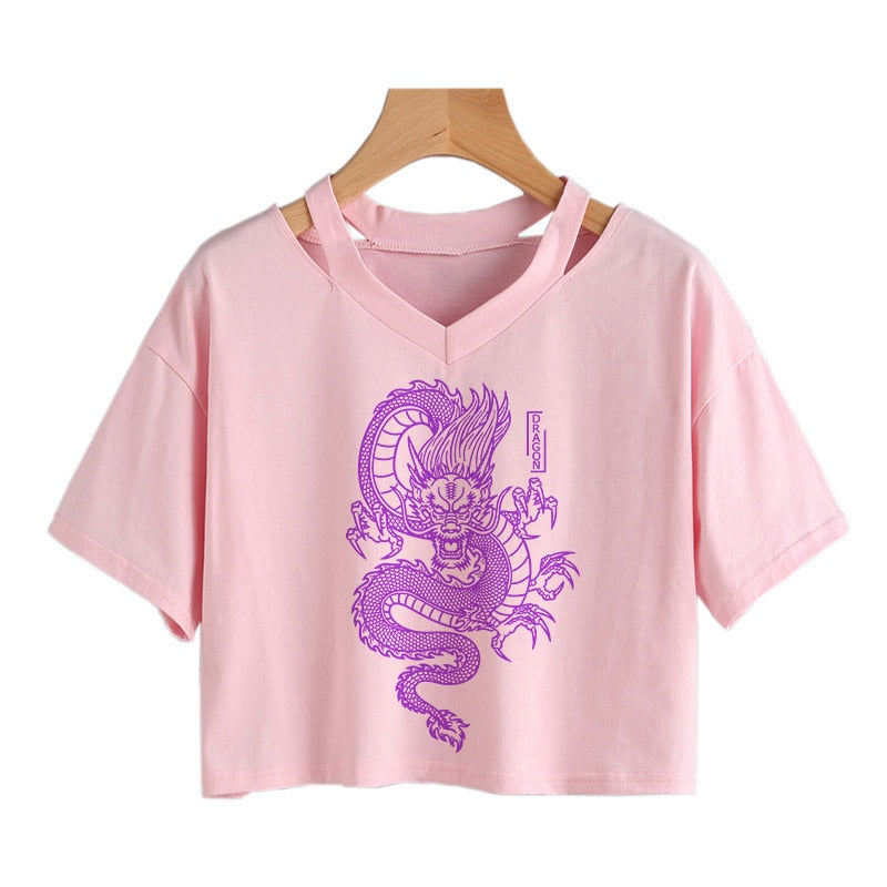 Gothic Streetwear Crop Top With Dragon