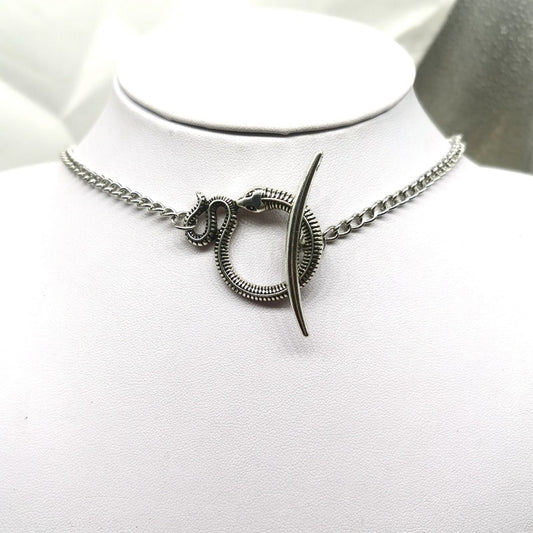 Gothic Moon and Snake Choker Necklace Pendant