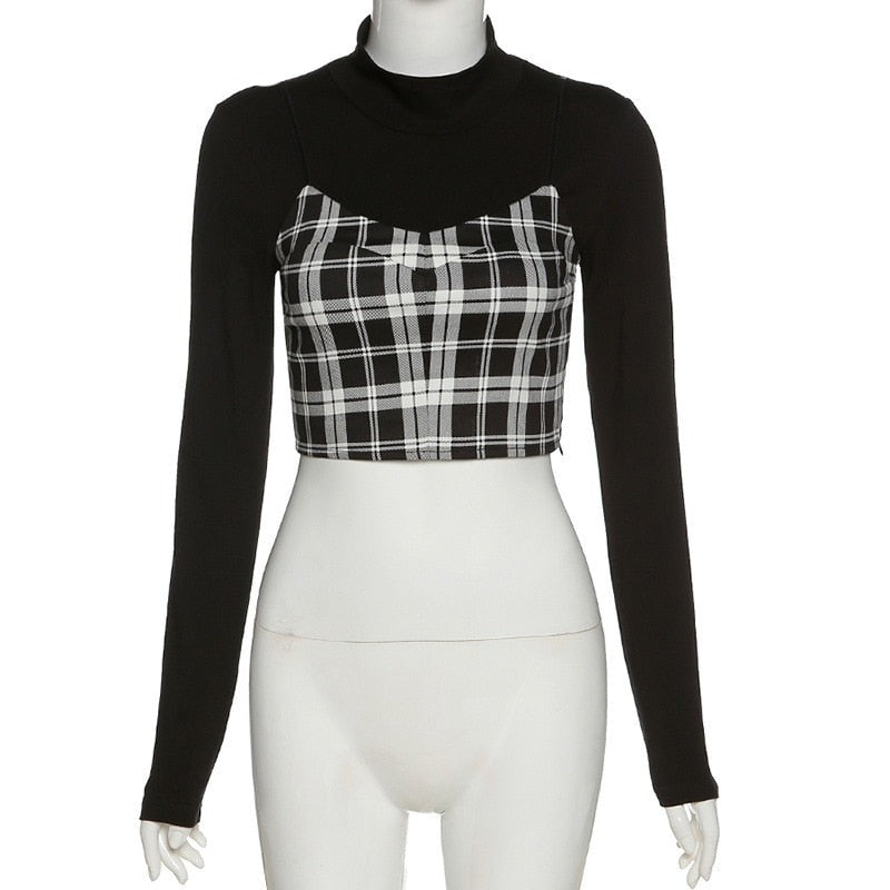Edgy Gothic Style Two Piece Set - Stand out from the crowd with this edgy and stylish two-piece set, featuring a plaid camisole and skirt.