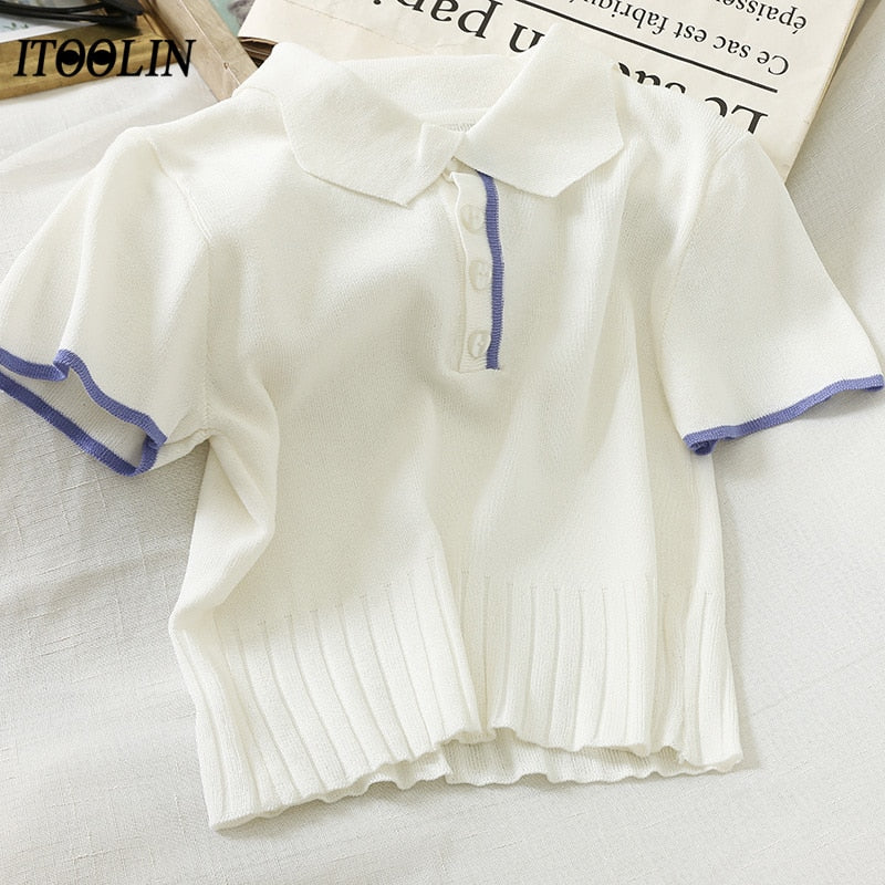 Gothic Knitted Polo Crop Top