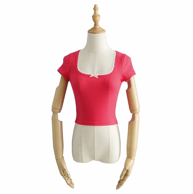 Korean Crop Top Wth Bow Tie