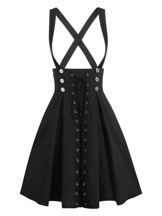 Black Gothic Lace-Up A-Line Skirt