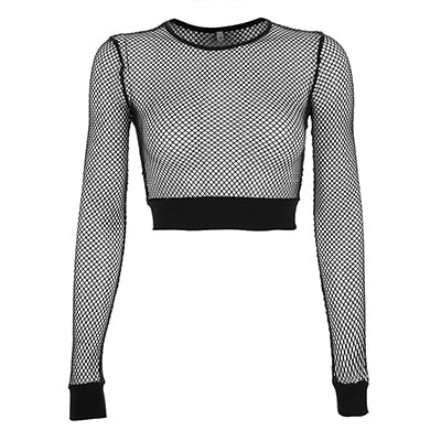 Sexy Mesh Crop Top Tee Shirt with Hollow Out Design