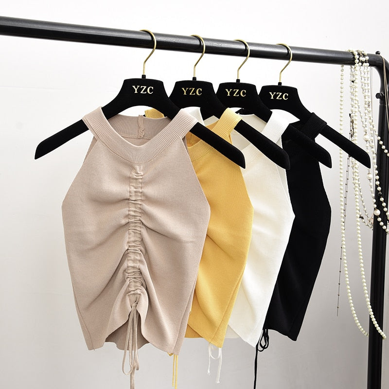 Gothic Stretchable Knit V Neck Crop Camis Tops