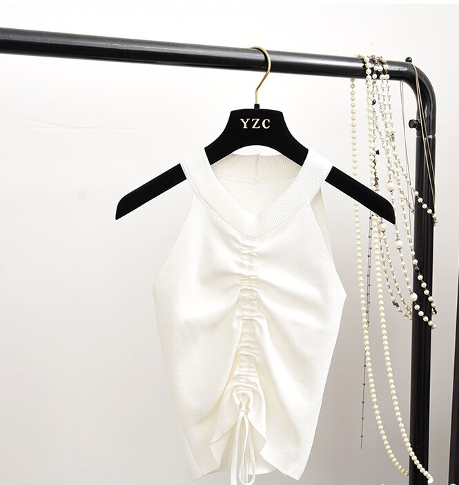 Gothic Stretchable Knit V Neck Crop Camis Tops