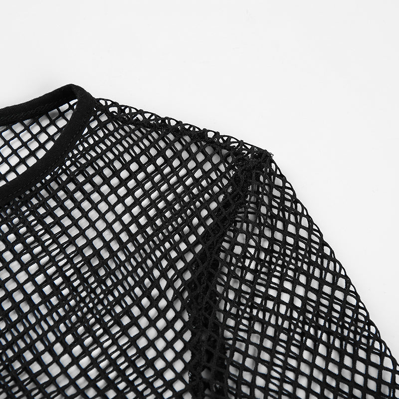 Sexy Mesh Crop Top Tee Shirt with Hollow Out Design