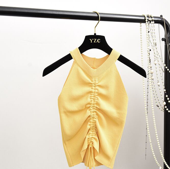 Gothic Stretchable Knit V Neck Crop Camis Tops