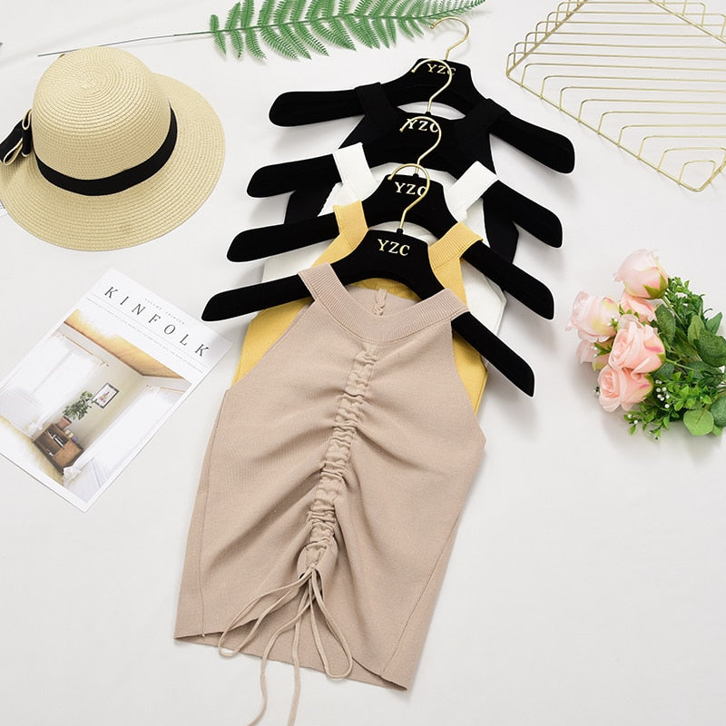 Gothic Stretchable Knit V Neck Crop Camis Tops