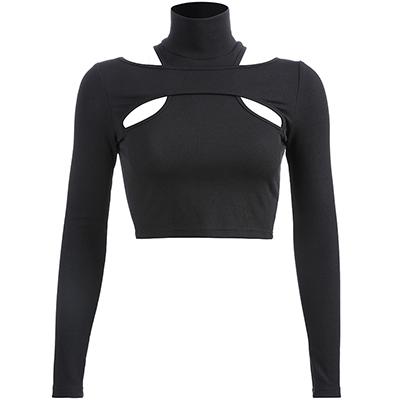 Gothic Korean Style Buckle Women Turtleneck Sleeve T Shirt - Be Bold with this Eye-Catching Tee