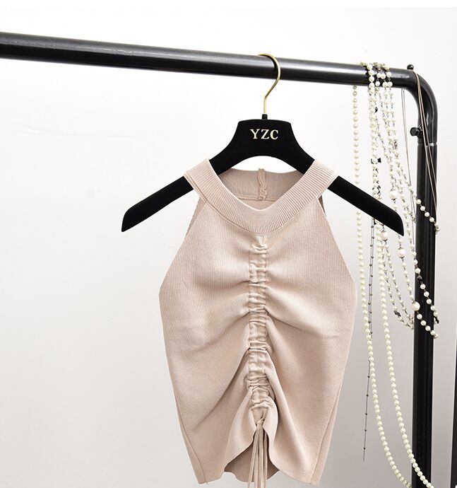 Gothic Stretchable Knit V Neck Crop Camis Tops