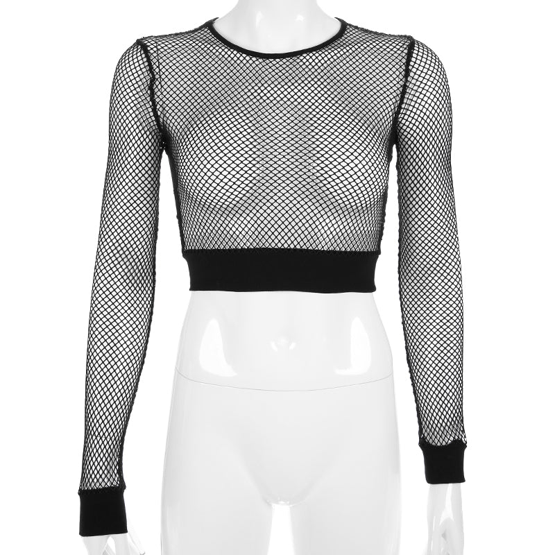 Sexy Mesh Crop Top Tee Shirt with Hollow Out Design
