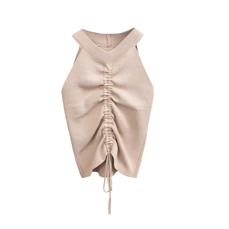Gothic Stretchable Knit V Neck Crop Camis Tops