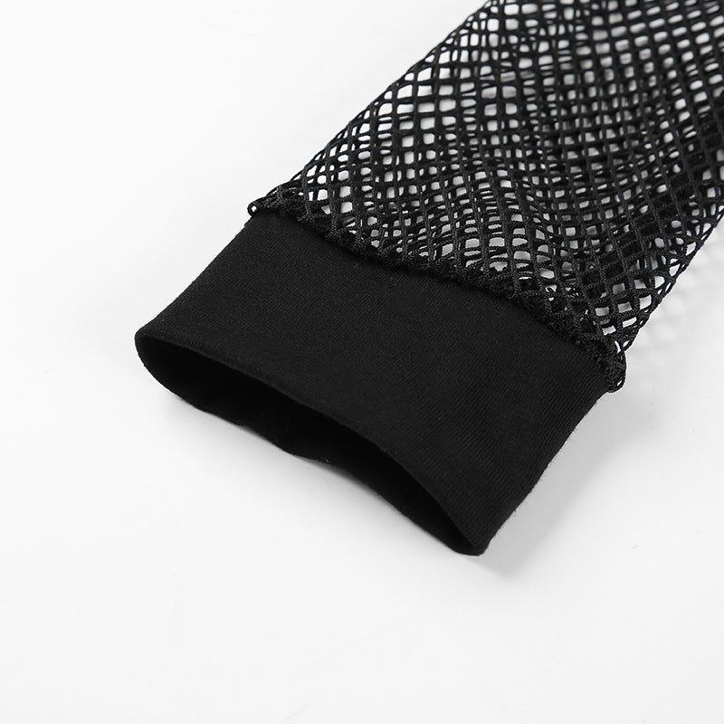 Sexy Mesh Crop Top Tee Shirt with Hollow Out Design