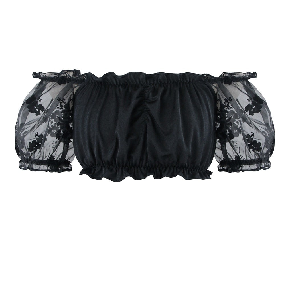 Gothic Lace Off-Shoulder Crop Top with intricate lace detailing