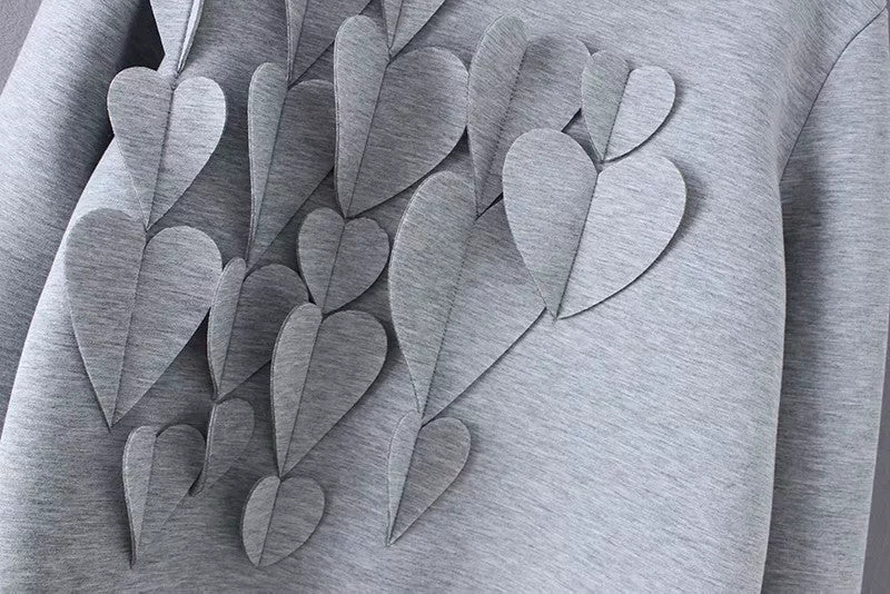 Heart Design Cotton Gray Sweatshirt for Women