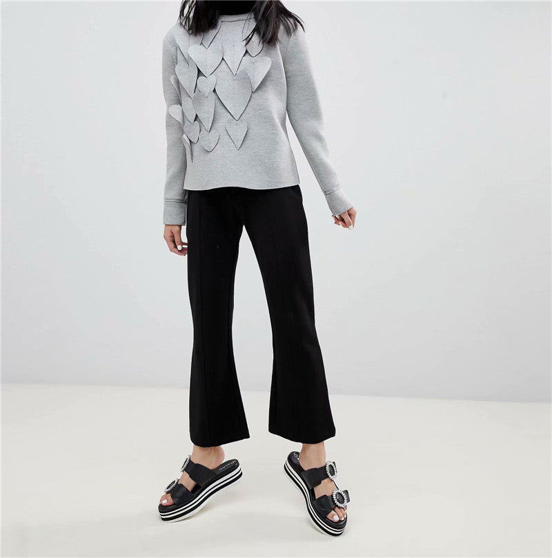 Heart Design Cotton Gray Sweatshirt for Women