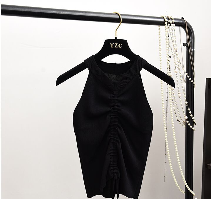 Gothic Stretchable Knit V Neck Crop Camis Tops