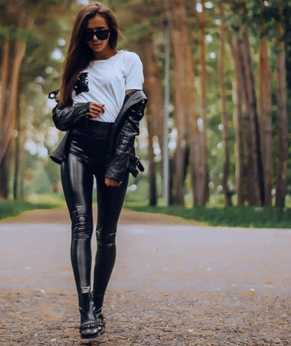 Gothic High Waist Fleece Leather Pants
