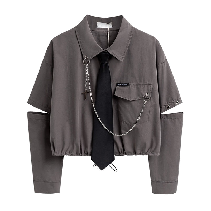 Black Gothic Shirt with Tie and Chain, Great for a Dark and Alternative Wardrobe