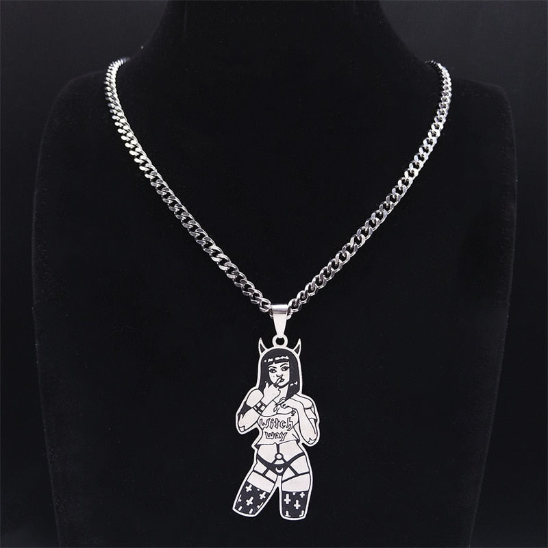 Upside Down Cross Moon Stainless Steel Necklace
