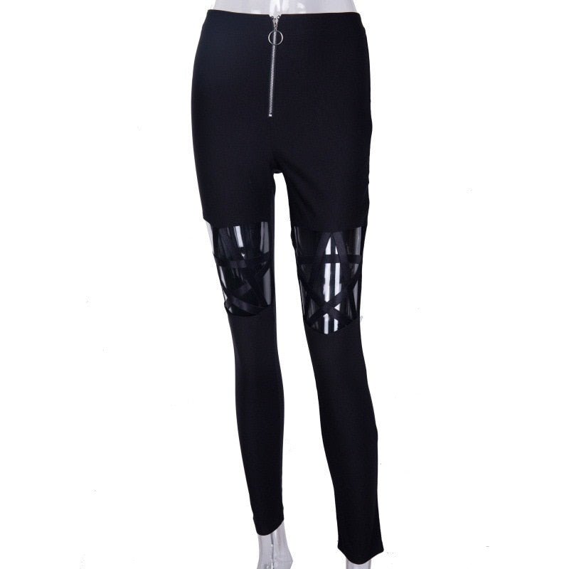 Gothic Black Pants Five Pointed Star Trousers